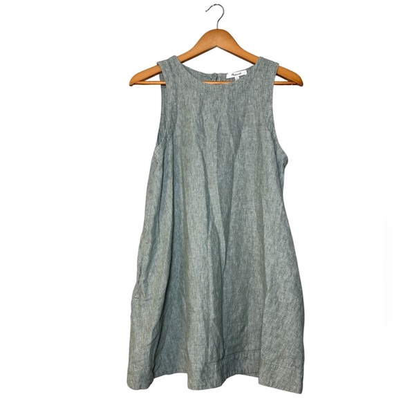 Madewell Sage Green Linen Cotton Tank Mini Dress NF885 w/ Pockets Size M - Picture 1 of 6